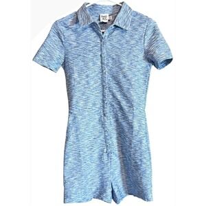 Princess Polly Blue Space Dye Textured Button Front Romper M/L Playsuit
